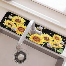 1pc Sink Faucet Absorbent Mat, Autumn Faucet Pad, Sunflower Pattern, Drainage Mat, Suitable For Kitchen, Bathroom Sink, Countertop, Drainage Mat, Diatomaceous Earth Material, Trimmable, Quick-Drying Mat - Multicolor - View 4