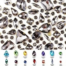 250pcs/Pack, Assorted Shapes, Multi-Color Rhinestones, Colorful Hand-Sewn Crystals, Gold Claw, Clothing, Apparel, Shoes, Hats, Bags DIY Materials, Accessories - Assorted Shapes Gold Claw 250pcs - View 12