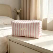 Striped Makeup Bag, Large Capacity Portable Toiletry Storage Bag, Minimalist Floral Stationery Pouch - Multicolor - View 7