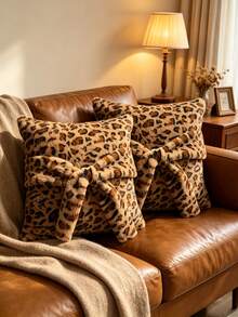 1pc/2pcs Vintage Faux Fur Leopard Print Pillow Case, Double-Sided Pattern Fluffy Plush Decorative Square Pillow Cover, Sofa Decorative Cushion Cover, Suitable For Bed, Living Room, Bedroom Decoration, Pillow Insert Not Included - Multicolor - View 8