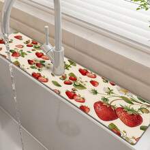 1pc Strawberry Pattern Faucet Mat Decor, Sink Faucet Absorbent Mat, Drainage Mat, Suitable For Kitchen, Bathroom Sink, Countertop, Drainage Mat, Diatomaceous Earth Material, Trimmable, Quick Drying Mat - Multicolor - View 4