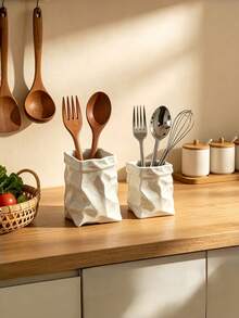 1pc Pleated Chopstick Holder Kitchen Ceramic Storage Jar Pen Holder Knife Fork Spoon Chopstick Basket Decorative Ornament - View 7