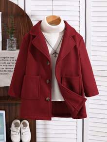 Autumn/Winter Boys Overcoat, Casual Minimalist Comfortable Style, Suitable For Daily Wear, Outdoor Activities, School - Red - View 3