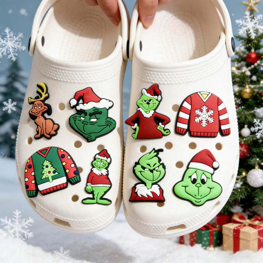 The Grinch 12/8/5件組全新綠色怪獸主題裝飾貼片,DIY手工貼紙,適用手機殼與包包,適合派對、生日、節日裝飾及拍照道具 - 彩色 - 查看 1
