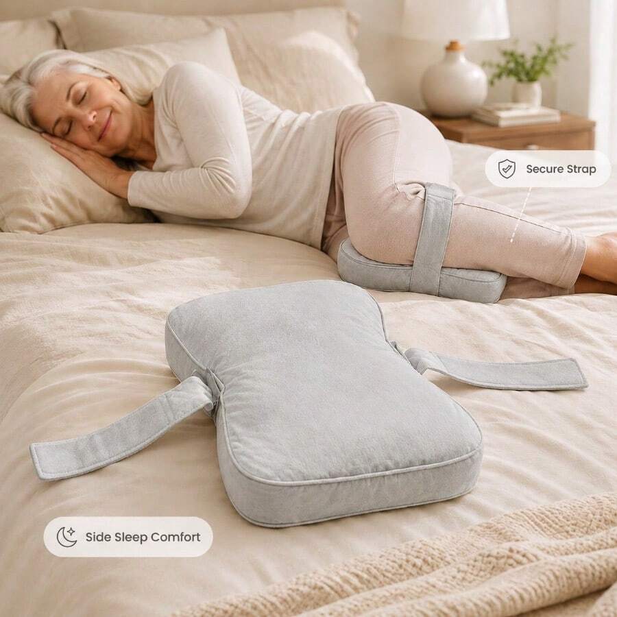 2-in-1 Seitenschläferkissen mit Fixiergurt, verstellbares Kniekissen und Beinkissen für Knie, Beine und Oberschenkel, weiches Schlafkissen für Sofa, Hocker, Schlafen und Entspannung - Grau - Übersicht 1