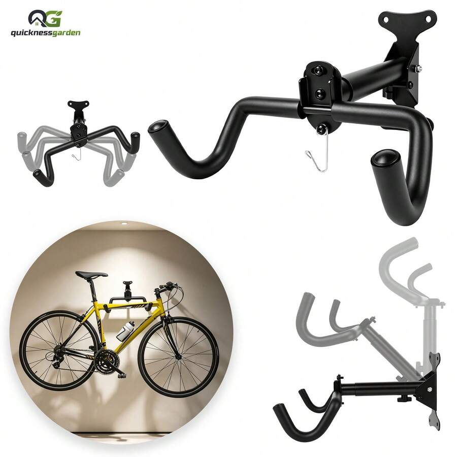 Adjustable Bike Wall Mount, Extendable Arm 22.5-33.5cm, 30kg Load Capacity, 90° Foldable Space-Saving Design, For Mountain Road Folding Bikes, Metal Hook With Soft Padding Frame Protection - Black - View 1