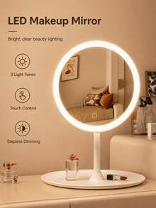 LED Makeup Mirror With Lights, Optional 3X Magnifying Suction Cup Mirror Set, 3 Lighting Modes, Tabletop Makeup Mirror, Vanity Mirror With Storage Base, Touch Control, 320mAh Battery, Suitable For Home, Bedroom And Travel Use, Ideal Holiday Gift - Multicolor - View 4
