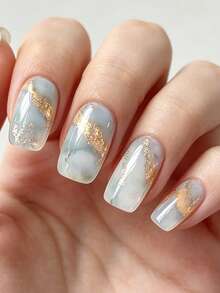 4Pcs Marble-Patterned Nail Wraps, Autumn Gradient Glitter Self-Adhesive Nail Stickers, Easy To Apply, Perfect For Women's Trips DIY Nail Art Stickers. - Multicolor - View 3
