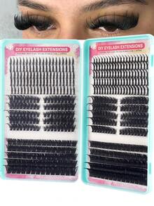 600/500/460 Cluster Eyelash Set (Includes Pointed Lashes), Length 10-18mm, Cartoon Fairy Style Single Cluster Lashes, Lightweight Fluffy Extension Effect, D Curl Pointed Cluster Eyelash Set - DD - View 1