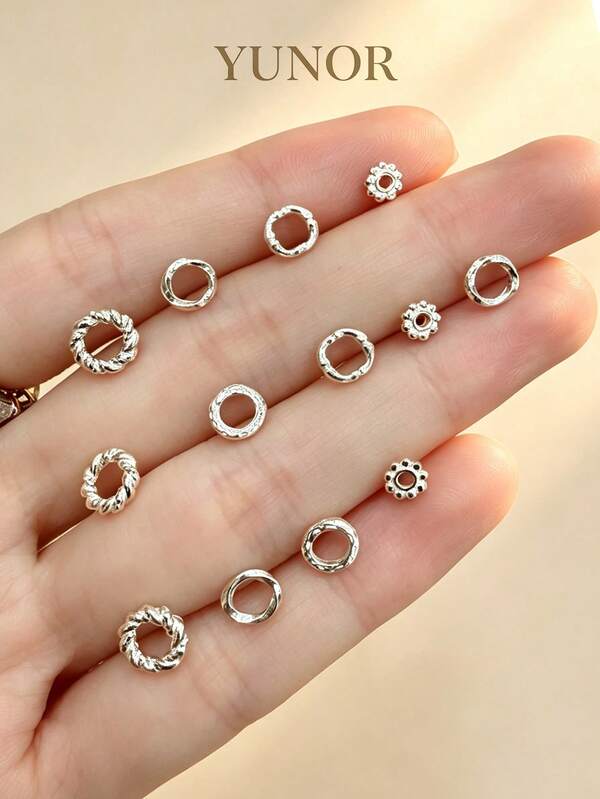 1 pieza/5 piezas/10 piezas Cuentas espaciadoras de plata de ley 925 con rayas verticales/anillo/cuerda/espaciador plateado, cuentas espaciadoras, accesorios para cuentas, accesorios de aleación, espaciadores de cuerda para cuentas, cuentas sueltas, pendientes DIY, collar DIY, pulsera DIY, accesorios de ropa DIY, accesorios de joyería, manualidades hechas a mano, accesorios de regalo para días festivos