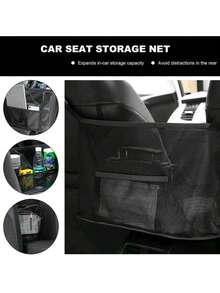 Extra Large Durable Canvas Car Storage Bag For Backseat Phones Documents Snacks, Multi-Compartment Space-Saving Organizer Net For Travel Essentials Chargers, Versatile Canvas Car Storage Rack For Women Back To School Dormitory Road Trips - Multicolor - View 4
