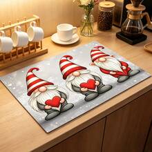 1pc Dish Drying Mat, Coffee Machine Mat, Valentine's Day Red Striped Gnome Cute Pattern, Suitable For Kitchen Countertop Cup And Plate Drying, Fun Dish Drying Mat For Holiday And Daily Use, Multi-Purpose Drying Mat, Home Gift, Tabletop Decor - XYLSD-1095 - View 5