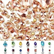 250pcs/Pack, Assorted Shapes, Multi-Color Rhinestones, Colorful Hand-Sewn Crystals, Gold Claw, Clothing, Apparel, Shoes, Hats, Bags DIY Materials, Accessories - Assorted Shapes Gold Claw 250pcs - View 31