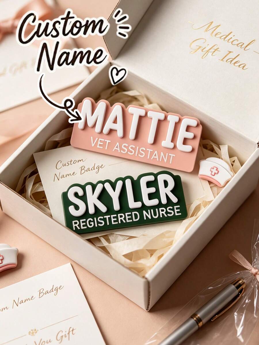 Personalized Pin Badge, Customized Name Tag, Customizable Text/Name, Suitable For Students, Nurses, Teachers And Professionals, Ideal For Back To School, Hospital And Office Settings, Can Be Worn On Uniform - Multicolor - View 1