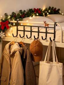 Over-The-Door Hook Storage Rack With Adhesive Hooks, Bathroom Door Hook, Silent Over-The-Door Clothes Hook Rack, Metal Material, Multiple Hooks, Space-Saving And Easy To Install, Suitable For Bedroom, Laundry Room - Multicolor - View 8