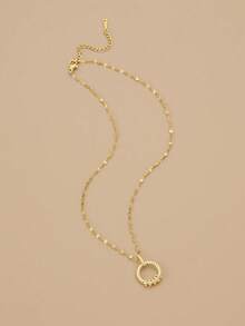 1pc Rhinestone Decor Geometric Circle Pendant Stainless Steel Women's Necklace - Yellow Gold - View 3