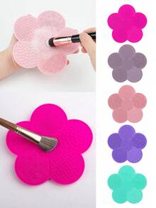 Silicone Makeup Brush Cleaning Pad With Suction Cup, Portable Petal-Shaped Brush Washer Scrubber Mat,Quick-Drying Multi-Faceted Texture , Eyeshadow, Blending Brush, Powder Puff,Wash At Sink Or On The Go, Makeup Tools Cleaner,Essential For Women - A - View 4