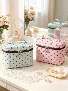 Cute Polka Dot Travel Makeup Bag With Makeup Brush Compartment,Large Capacity Cosmetic Organizer Case With Handle, Waterproof Toiletry Storage Pouch - Multicolor - View 4