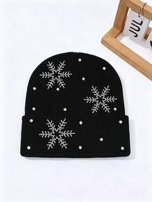 1pc Women's Autumn/Winter 2026 New Snowflake Rhinestone Knitted Beanie Hat, Classic Minimalist Versatile Warm Headwear - Multicolor - View 7