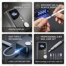 2-In-1 Portable Electric Nail File & UV LED Lamp Station, 40 Speeds Rechargeable E-File Machine Kit With LCD Display, Professional Cordless Manicure Set For Acrylic Gel Polish Removal - Multicolor - View 3