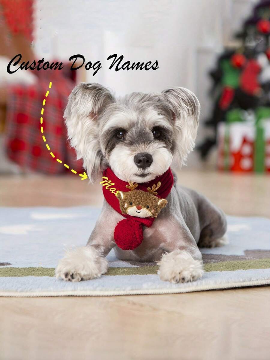 1pc Customized Knitted Winter Pet Christmas Scarf With Pom Pom, Soft & Warm Cat Dog Shawl, Red & Green Color With White Trim, Machine Washable Filled, Suitable For Small & Medium Pets, New Year Pet Neck Accessory, Cat Christmas Decoration - Multicolor - View 1