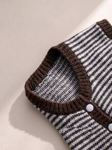 JIANHU Women's Vintage Knit Button Striped Sleeveless Cardigan Vest, Suitable For Daily Layering And Casual Wear, Autumn/Winter - Brown - View 10