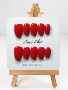 YINZIJIA 10 Pieces, Solid Color Short Almond Shaped Wine Red Acrylic Nail Tips, Complete Set Of Fake Nail Tips, With Nail Accessories, Suitable For Women's Daily Life And Gatherings - Multicolor - View 11