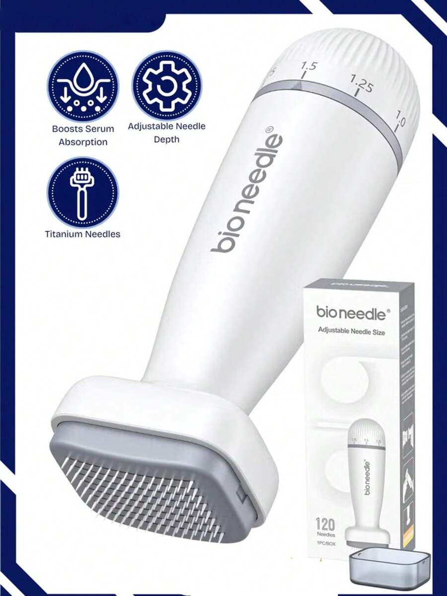 120pcs-Pin Needle Adjustable Derma Stamp Micro Needling Facial,Hair Stuff Beauty Tool For Face Scalp Beard Body- Precision, Depth Control For Women&Men - White - View 1