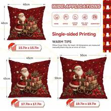 4pcs/1pc Sarung Bantal Motif Natal Vintage Latar Belakang Merah Tanpa Isian, Sarung Bantal Cetak Satu Sisi, Cocok untuk Dekorasi Rumah Ruang Tamu dan Kamar Tidur, Sarung Bantal Sepanjang Musim - MultiWarna - View 2