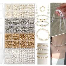 32 Grid Loose Bead Smooth Round Bead With Hole Faux Pearl, 2/3/4/5mm, Gold Silver White Off White Pearl Set, Suitable For DIY Bracelets, Necklaces, Handmade Crafts - Multicolor - View 1