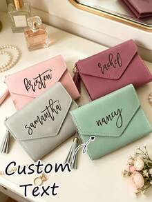 Personalized Heart-Shaped Tassel Wallet - Customized Text Women's Card Holder And ID Holder, Perfect Gift For Girlfriend - Multicolor - View 3