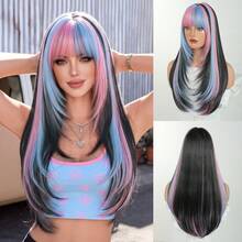 7JHH WIGS Highlights Long Straight Wigs For Women 24 Inch Medium Layered Wig With Bangs Synthetic Heat -Resistant Fiber Hallowmas Colorful Costume Wig For Festival Wear, Party Cosplay Use - Multicolor - View 14