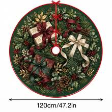 1pc Dark Green Velvet Bow Gift Box Pattern Christmas Tree Skirt, Elegant Color Holiday Decor, 5 Sizes, Unisex Holiday Gift, Suitable For Home And Party Christmas Home Decoration - Dark Green Velvet Bow Gift Box - View 15