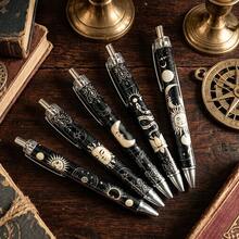 10/5pcs Black & Gold Vintage Sun Moon Astrology Celestial Star Map Tarot Design Universe Star Chart Click Pens, Artistic Student Study Pens - Sets - View 2