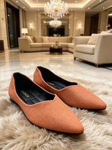 Elegant Women's Flats | Orange V-Shaped Flats - Orange - View 3