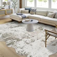 Wanfeeso Scalloped Edge Abstract Area Rug, Distressed Vintage Washable Carpet, Modern Boho Non-Slip Soft Floor Mat For Living Room Bedroom Home Decor - Rice Brown - View 2