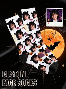 1 Pair Customized Women's Mid-Calf Socks, Customized Face Socks, Couple Socks, Customized Photo Socks, Customized Printed Socks, Personalized Funny Face Socks, Customized Pattern Socks, Personalized Interesting Face Pattern, Can Print Any Face Shape On Socks, Anniversary Gift, Valentine's Day Gift, Birthday Gift, Wedding Gift, Mother's Day Gift, Father's Day Gift, Best Friend Gift, Gift For Mom/Dad, Gift For Girlfriend/Boyfriend - White - View 6