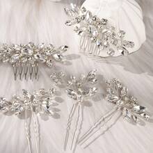 5Pcs Shiny Casual Iron Hair Combs Bridal Wedding Hair Accessories All Seasons - Silver - View 9