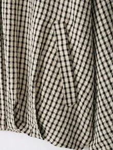 GDDYIN Jaket Wanita Kasual Motif Kotak-kotak dengan Saku Resleting dan Kerah Lebar, Cocok untuk Kuliah - Hitam dan Putih - View 11