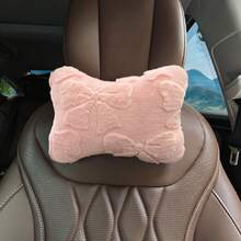 1pc Bowknot Plush Car Neck Pillow Faux Rabbit Fur Headrest, Ergonomic Design, All-Season Use, Women's Car Interior Accessory - A - View 10