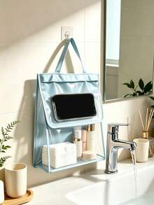 1pc Hanging Tissue Storage Bag, Wall‑Mount No‑Drill Large‑Capacity Waterproof Pouch, Solid Color Plain Pattern, Minimalist Practical Style For Adults, All‑Season For Kitchen Bathroom Bedroom Dorm Occasion, Convenient Tissue Organizer Holder - Multicolor - View 3