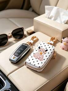 2D Crystal Cow Print Niche Key Pouch, Polka Dot Leather Car Key Protective Cover, Lightweight Anti-Scratch Keeps Keys Like New, Suitable For Daily Commute And Self-Driving Trips, Designed For Car Owners Who Value Personalized And Protection, Also A Great Gift For Holidays And Birthdays, A Thoughtful Little Gift For Yourself Or Friends And Family, Brighten Up Key Storage Details, Add Unique Style To Daily Travel - Multicolor - View 2
