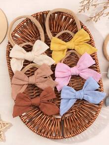 10pcs Solid Color Linen Baby Bow Headbands, Soft Stretchy Nylon Hair Accessories For Newborn Infant Baby Girls, Multiple Colors Available - Multicolor - View 2