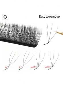 XIUSUZAKI 12 Rows L/LU Curl 3D W Shape Eyelash Extension Cat Eye False Eyelashes Hand Woven Soft Light Natural Lashes Premade Volume Fan Eyelashes Elongated Winged Individual Lashes Beginner-Friendly Applicable For Daily Life, Parties - View 7