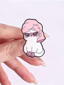 2Pcs Cool Girl Style Cat Enamel Brooch Set, Pink Headscarf Fashion Glasses Kitty Lapel Pin Pack, Badge For Backpack Jacket Clothing Decor - Multicolor - View 7