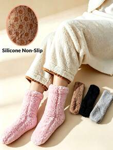 1/2 Pairs Unisex Extra Thick Coral Fleece Warm Winter Sleeping Socks - Thick Warm, Comfortable Indoor/Outdoor Home Slippers, Machine Washable, Perfect For Cold Floors And Bed Use - Multicolor - View 12