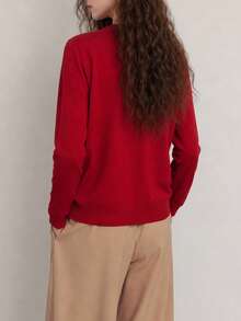 Women's Autumn Casual Minimalist Solid Color Knit 2 In 1 Pullover Cardigan - Red - View 2