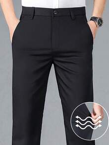 Men's Plus Size Stretch Casual Straight Leg Dress Pants, Business Commuter Trousers, Comfortable Versatile Breathable Wrinkle-Resistant Long Pants - Black - View 2