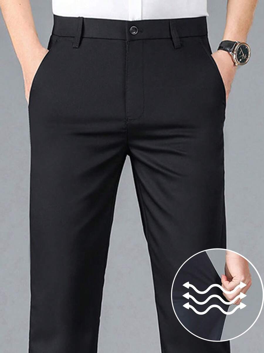 Men's Plus Size Stretch Casual Straight Leg Dress Pants, Business Commuter Trousers, Comfortable Versatile Breathable Wrinkle-Resistant Long Pants