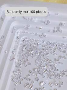 50/100pcs Fall/Autumn/Fall Nails High Transparency Mixed Pointed Rhinestones Nail Parts, Sparkling Exquisite Nail Art Accessories, Collection Of Rectangular, Teardrop, Pointed Round And Other Cutting Shapes, Transparent Pure White, Full Facets, Reflecting Brilliant Luster Under Light, Rich Size Specifications, Suitable For Various Nude And Transparent Nail Art - Multicolor - View 6